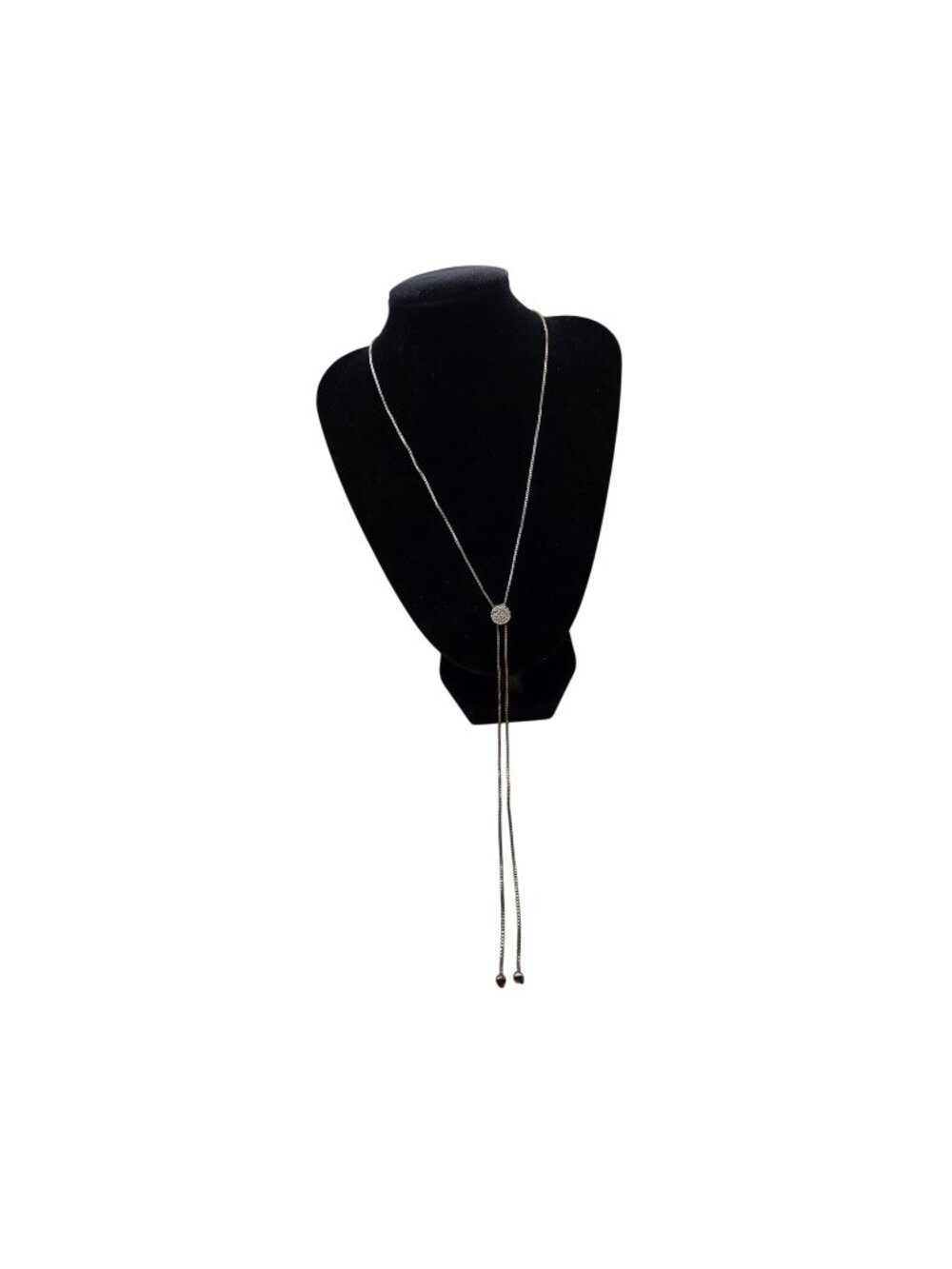 Adjustable Bolo Lariat Necklace Cabochon Pendant Box Chain Slider Silver Tone Y